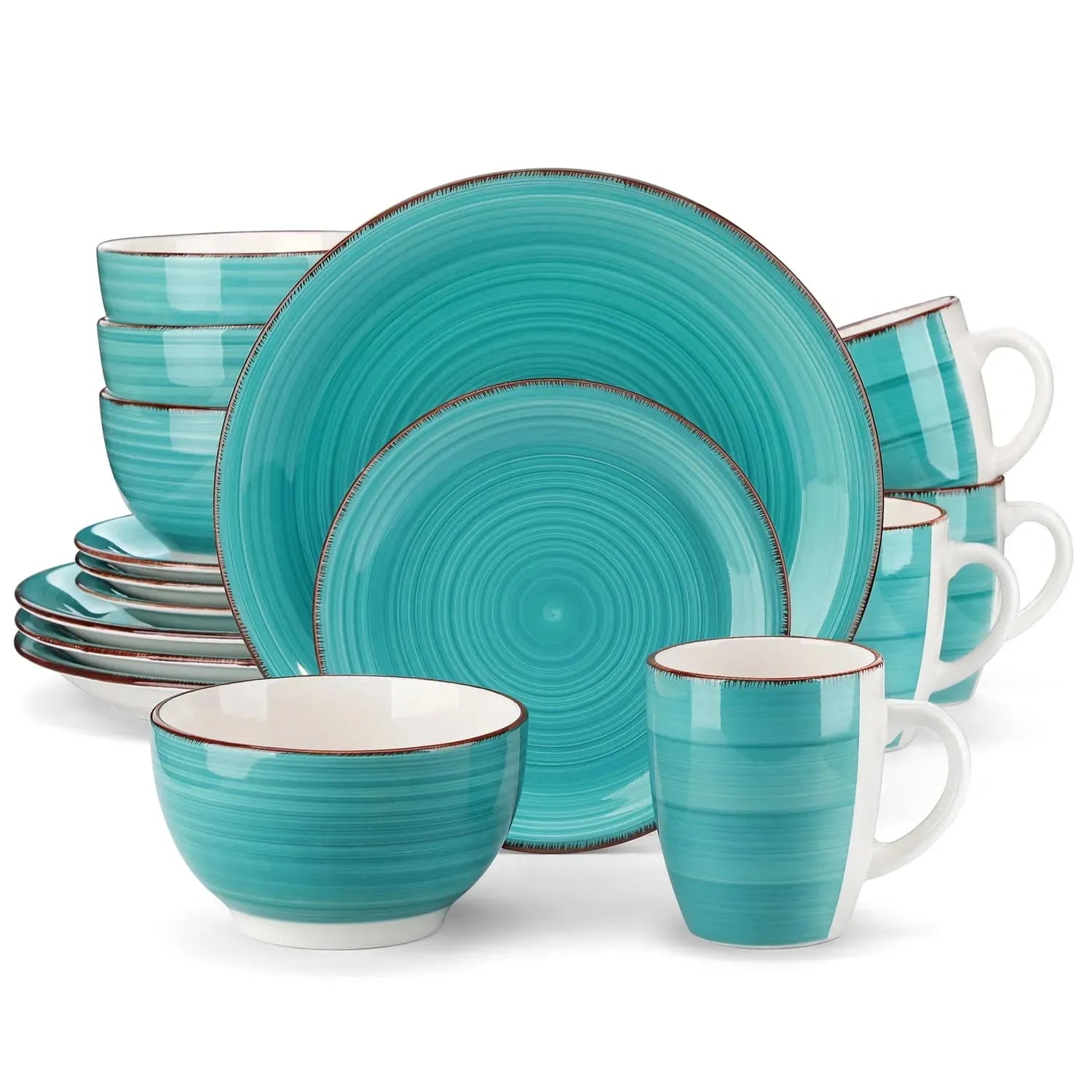 "Spiral" Kollektion | 16/32/48-tlg. Geschirr Set | Türkis | Steingut - Töpferkunst | Steingut Geschirrsets