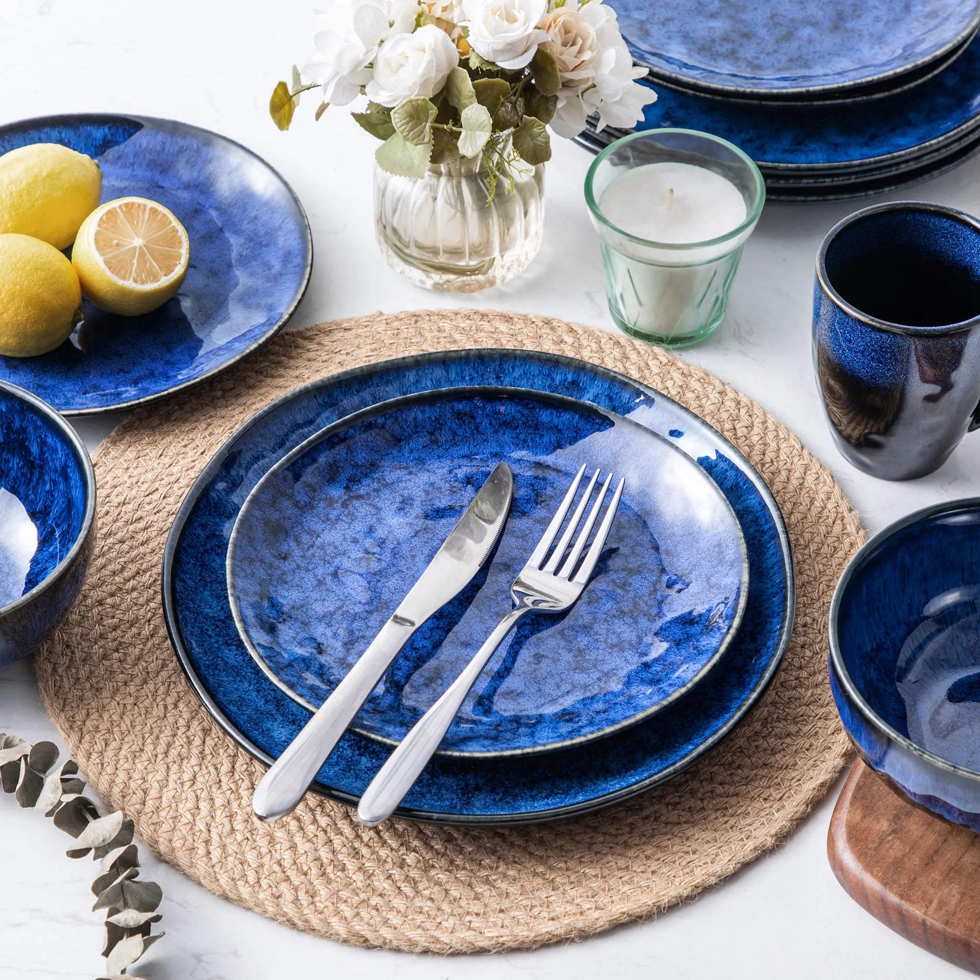 "Color" Kollektion | 16/32/48-tlg. Geschirr Set | Blau | Steingut - Töpferkunst | Steingut Geschirrsets