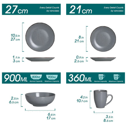"Vintage" Kollektion | 16/32/48-tlg. Geschirr Set | Grau | Steingut - Töpferkunst | Steingut Geschirrsets