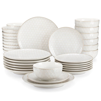 "Zen" Kollektion | 16/32/48-tlg. Geschirr Set | Weiß | Steingut - Töpferkunst | Steingut Geschirrsets