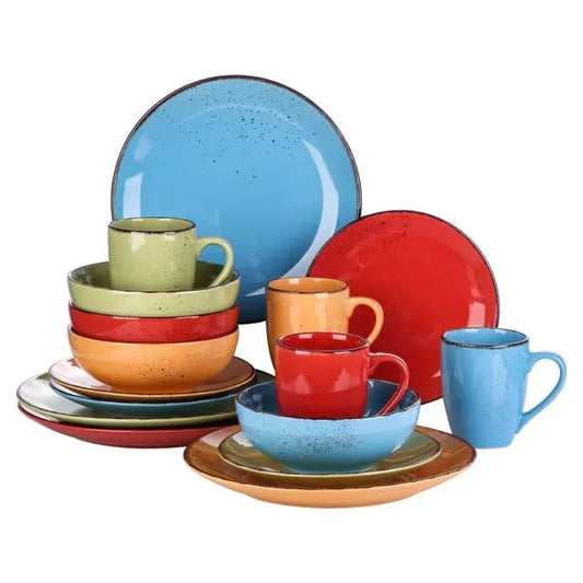 "Retro" Kollektion | Geschirr Set 16/32/48-tlg. | bunt | Steingut - Töpferkunst | Steingut Geschirrsets
