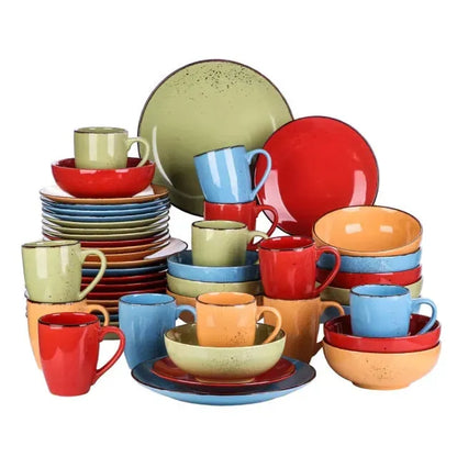 "Retro" Kollektion | Geschirr Set 16/32/48-tlg. | bunt | Steingut - Töpferkunst | Steingut Geschirrsets